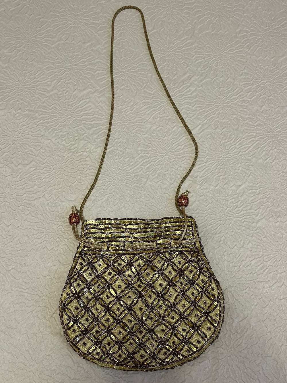 Gold Beaded Evening Shoulder Bag - Potli Bag